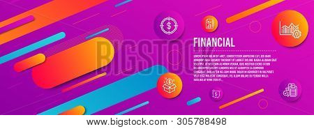 Header Banner. Payment Message, Post Package And Report Document Icons Simple Set. Operational Excel