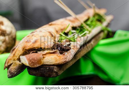 Close Up Of Huge Panini Sandwich At A Street Food Market