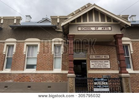 Tenterfield, Australia - April 12, 2019: Detail Of The Facade Of The Heritage Listed Former Billiard