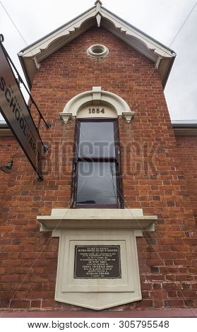 Tenterfield, Australia - April 12, 2019: Detail Of The School Of Arts As In 1884 With Gabled Frontis