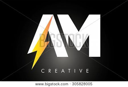 Am Letter Logo Design With Lighting Thunder Bolt. Electric Bolt Letter Logo Vector Illustration.