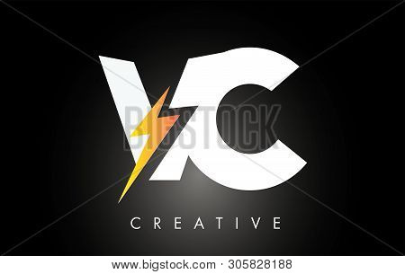 Vc Letter Logo Design With Lighting Thunder Bolt. Electric Bolt Letter Logo Vector Illustration.