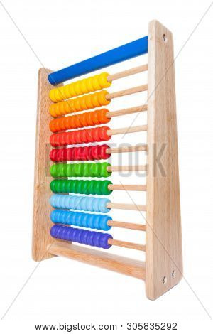 Colorful Toy Abacus To Learn Counting, Wooden Colorful Abacus Kids Toy Isolated On White