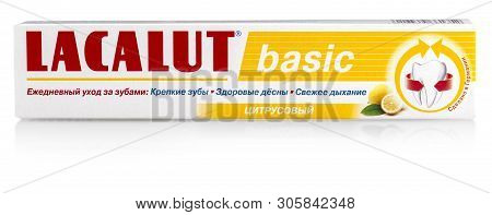 Kamchatka, Russia - May 20, 2019: Lacalut Aktiv Medical Toothpaste.