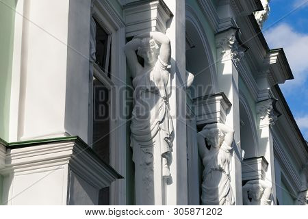 Moscow - October 27, 2018: The Architectural Decoration Of The Lepeshkiny Town Mansion Is Now The In