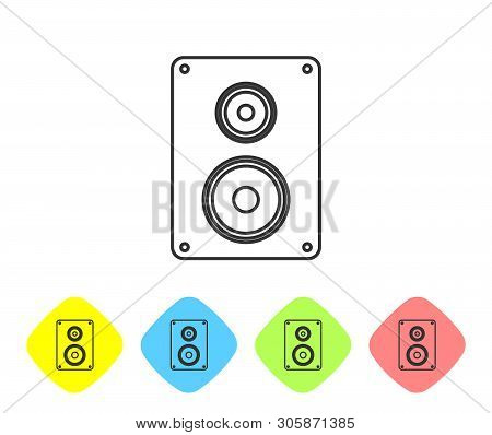 Grey Stereo Speaker Line Icon Isolated On White Background. Sound System Speakers. Music Icon. Music
