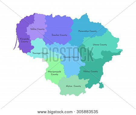 Vector Isolated Illustration Of Simplified Administrative Map Of Lithuania. Borders And Names Of The