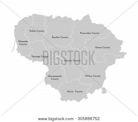 Vector Isolated Illustration Of Simplified Administrative Map Of Lithuania. Borders And Names Of The