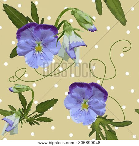 Colorful Seamless Pattern With Yellow-purple Pansies On White Background