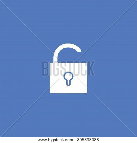 White Inlock,  Open Padlock Icon On Blue. Illustration Isolated Vector Sign Symbol
