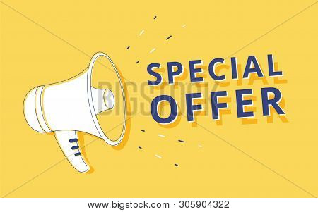 Megaphone With Special Offer Speech Bubble. Loudspeaker. Banner For Business, Marketing And Advertis