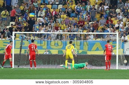 Lviv, Ukraine - June 7, 2019: Goalkeeper Marko Dmitrovic Of Serbia Misses A Goal During The Uefa Eur