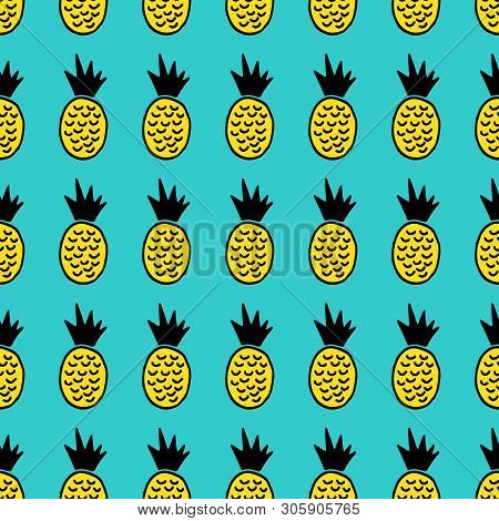 Cute Cartoon Pineapple Pattern With Hand Drawn Pineapples. Funny Vector Colorful Pineapple Pattern. 