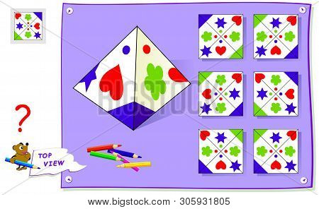 Logic Puzzle Game For Kids. Need To Find Correct Top View Of Pyramid. Worksheet For School Textbook.