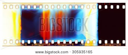 Film Strip Template, Empty Color 135 Type (35mm) Film With Scratches, Cracks, Dust And Light Leaks I