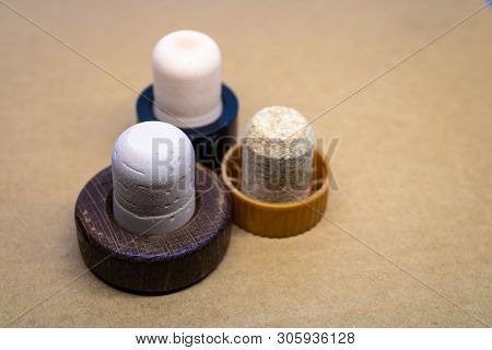 Reusable Wine Cork Stoppers On Blurred Background  - Image