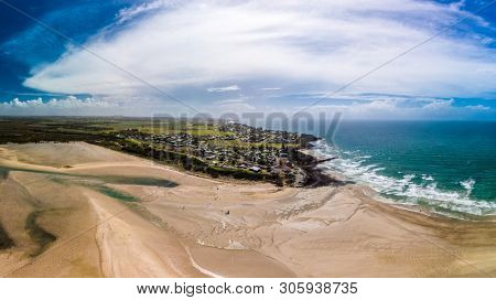 Drone aerial view of Elliott Heads Beach and River, Queensland, Australia