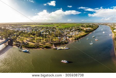 Aerial drone view of central area of Bundaberg, Queensland, Australia