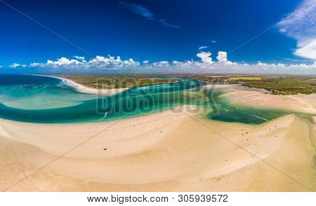 Drone aerial view of Elliott Heads Beach and River, Queensland, Australia