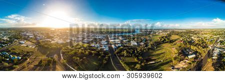 Aerial drone view of central area of Bundaberg, Queensland, Australia