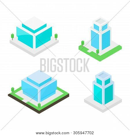 Vector Isometric Business Center. Isometric Business Buildings.