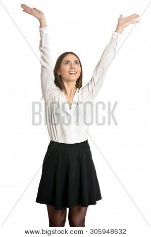 Woman In White Bluse Isolated On White Background