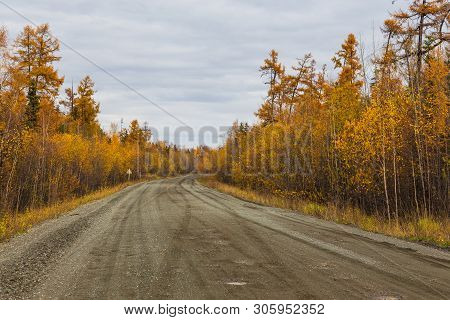 Unnamed, Gravel Road On Peninsula Kamchatka, Landscape In Autumn Colors. Bystrinsky District, Russia