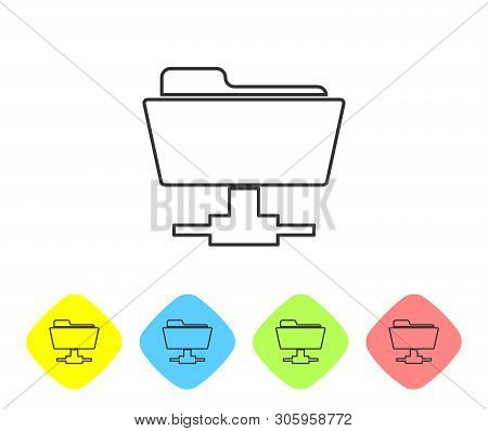 Grey Ftp Folder Line Icon On White Background. Concept Of Software Update, Ftp Transfer Protocol, Te