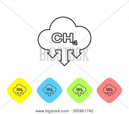 Grey Methane Emissions Reduction Line Icon Isolated On White Background. Ch4 Molecule Model And Chem