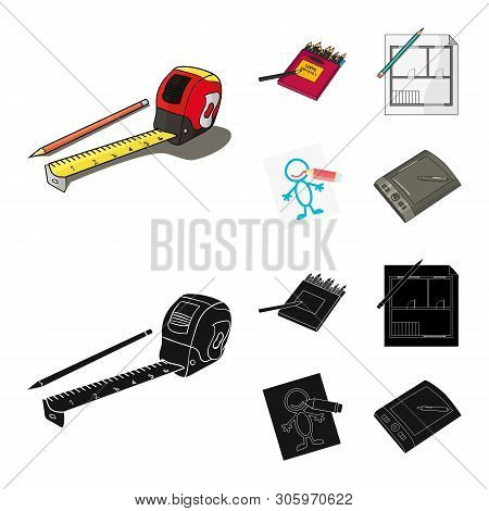 Vector Design Of Pencil And Sharpen Icon. Set Of Pencil And Color Stock Vector Illustration.