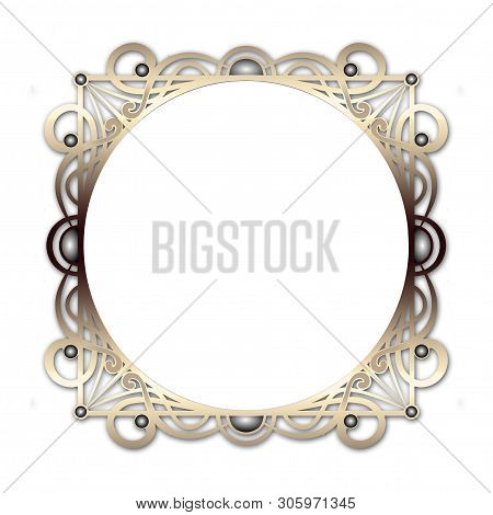 Golden Vintage Frame Decoration On White Background