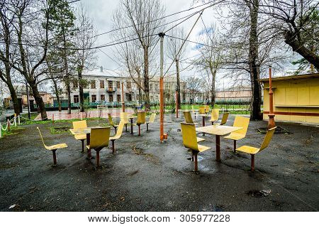 Akhalkalaki, Georgia - May 9, 2017. Abandoned Park With Soviet Design
