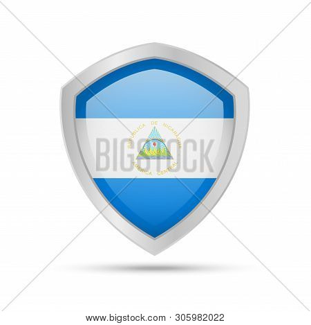 Shield With Nicaragua Flag On White Background.