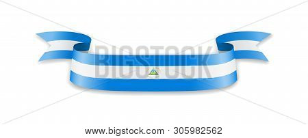 Nicaragua Flag In The Form Of Wave Ribbon.