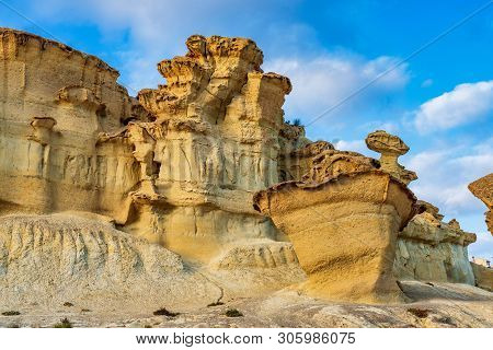 View Of The Erosions Of Bolnuevo, Las Gredas, Mazarron. Murcia, Spain