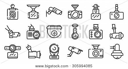 Dvr Camera Icons Set. Outline Set Of Dvr Camera Vector Icons For Web Design Isolated On White Backgr