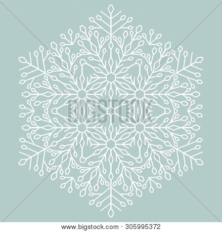 Round Snowflake. Abstract Winter Ornament. Fine Swhite Nowflake