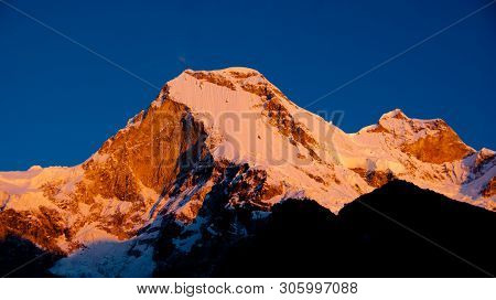 Mountain Peak At Sunset,majestic Orange Reflection (huaraz,peru)