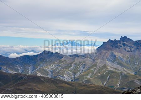 View On Mountain Mont Blanc From Glacier Near Ski Station Les Deux Alpes, Franch Alps In Summer, Ise