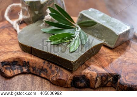 Blocks Of Handmade Bio Vegetal Natural Olives And Bay Leaf Soap