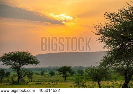 Spectacular Ngoro Ngoro Sunset Over The African Bush