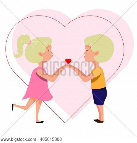 Kissing Couple In Love. Love Of A Boy And A Girl.
Vector Illustration In A Flat Style.