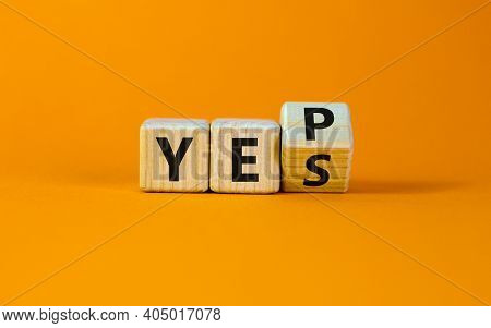 Yes Or Yep Symbol. Turned A Cube, Changed The Word 'yes' To 'yep'. Beautiful Orange Background. Copy