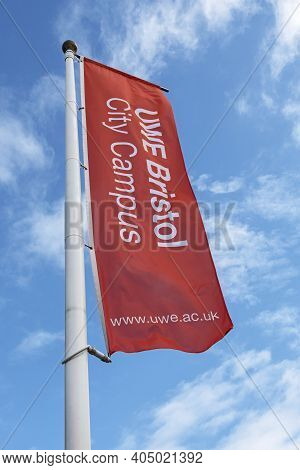 Bristol, Uk - April 4, 2017: A Flag Outside The City Campus Of The University Of The West Of England
