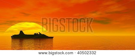 Krydstogtskib ved solnedgang - 3D Render