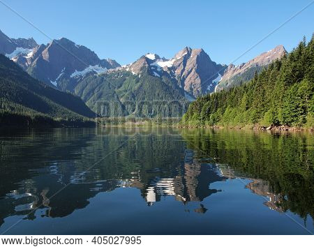 View of mount Cheam and the cascade mountains from Jones lake. Also know as Wahleach lake