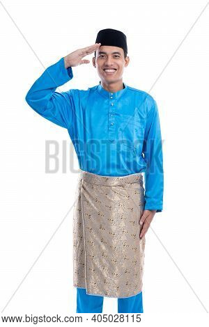 Malaysian Male With Salute Gesture Over White Background