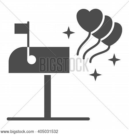 Mailbox With Hearts Solid Icon, Valentines Day Concept, Love Letterbox Sign On White Background, Ope