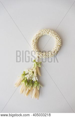 Thai Traditional Jasmine Garland Handcraft Isolated On Background.