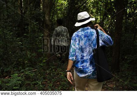 Thai Travelers Women People Walking Trail Hiking And Trekking Travel Visit In Forest Visit Tham Buan